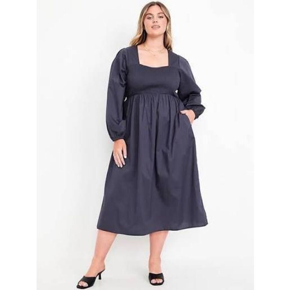 Old Navy long sleeve fit and flare midi dress volcanic gloss blue XL NWT